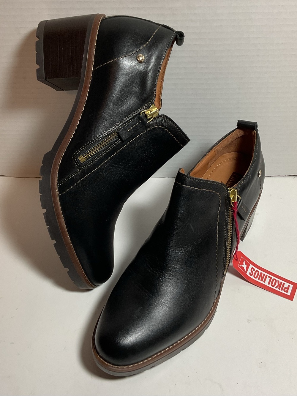 PIKOLINOS Llanes Black Leather Block Heel Bootie Shoe Boot
